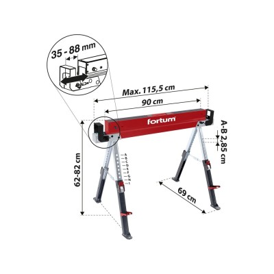 Asztalos/fűrészbak állítható 615-820mm Fortum