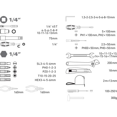 Szerszámkészlet 59 db 1/4"CV