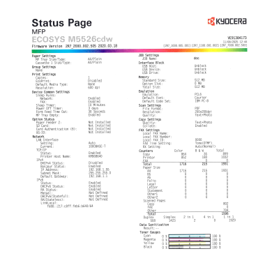 Kyocera M5526CDW 3in1 MFP A4 multifunkciós hálózati nyomtató (használt)
